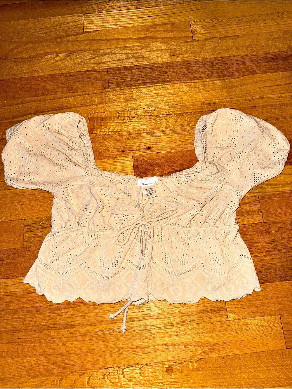 Beige tie front crop top